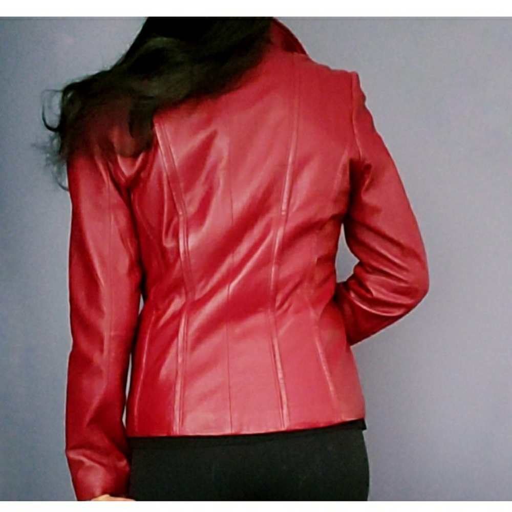 Kenneth Cole Jacket Coat Leather Zip Front Red - Picture 2 of 7